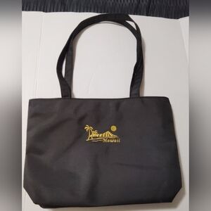 Hawaiian Black Tote Bag with Gold Embroidery
